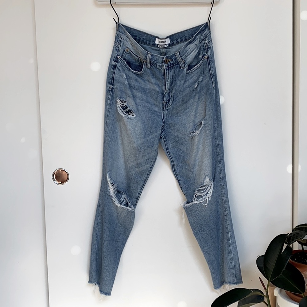 Pistola straight leg jeans with distressed front